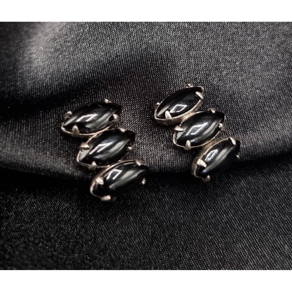 Vintage Sterling Silver Screw Back Earrings With Black Stones